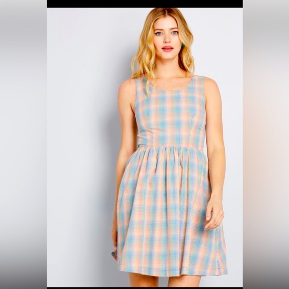 Modcloth retro rainbow plaid tartan cotton summer day dress 🌈 - Picture 3 of 17